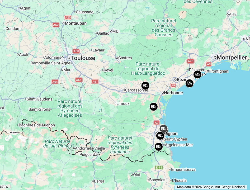 carte des aires de camping-car Occitanie