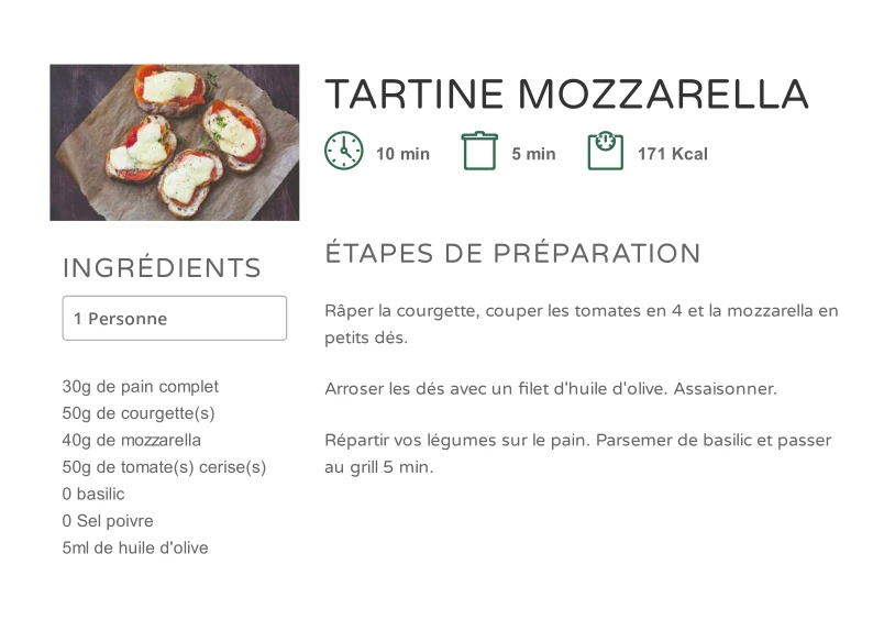 TARTINE MOZZARELLA LÉGUMES