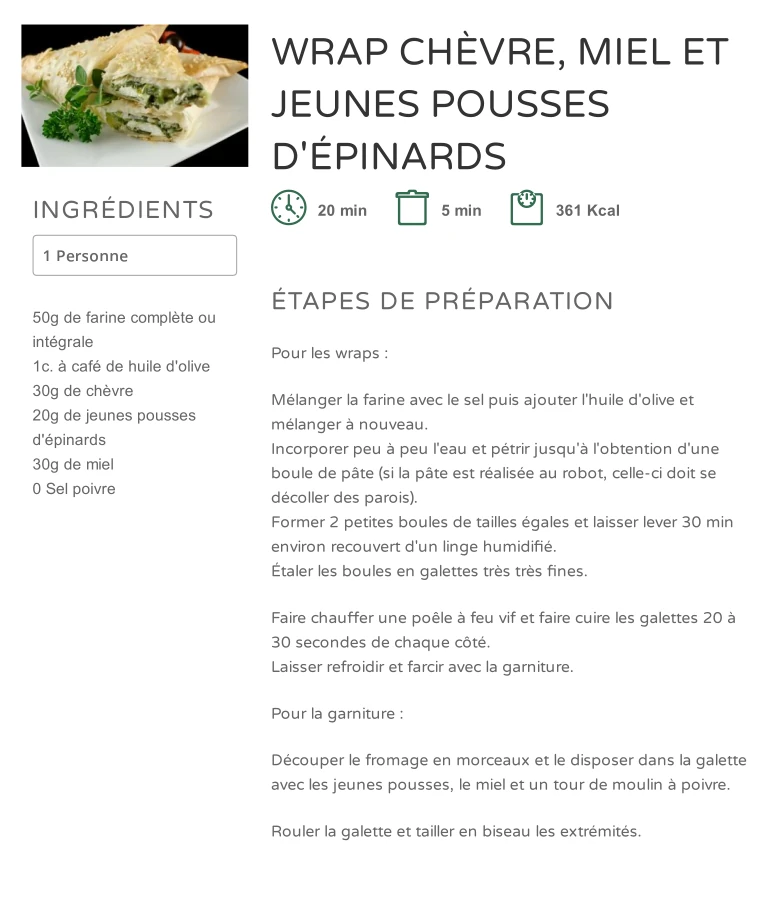 WRAP CHÈVRE, MIEL ET ÉPINARDS