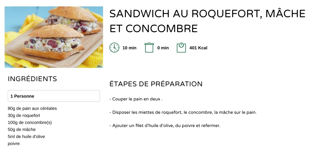 SANDWICH AU ROQUEFORT ET CONCOMBRE