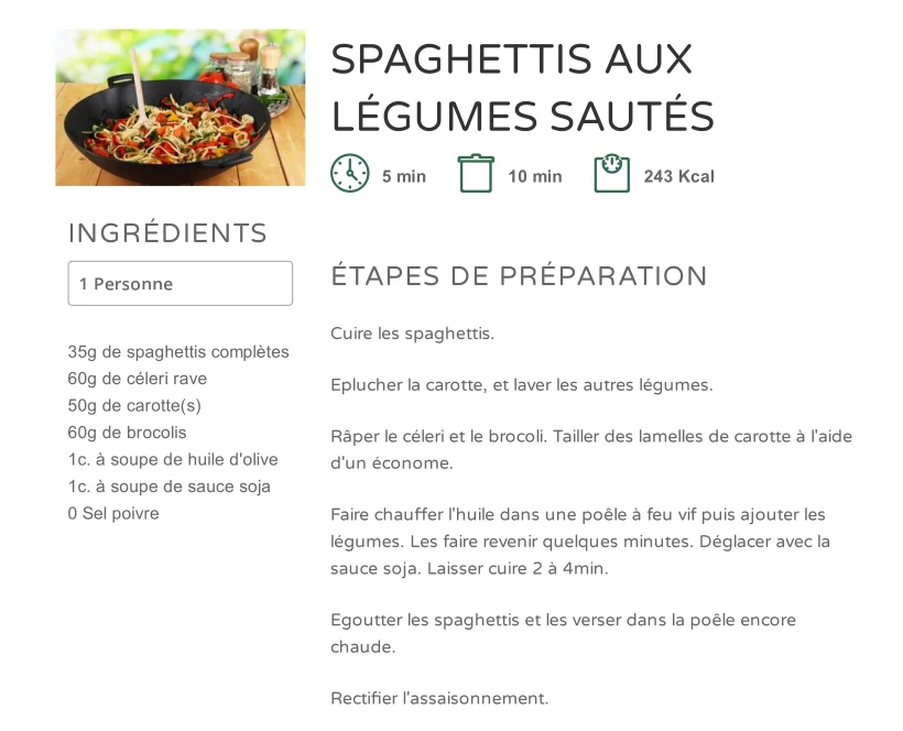 Spaghettis aux Légumes Sautés