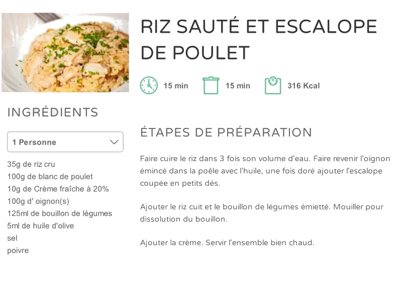 Escalope de Poulet et Riz