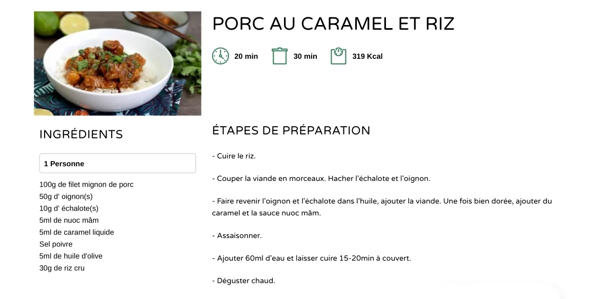 Porc au Caramel et Riz