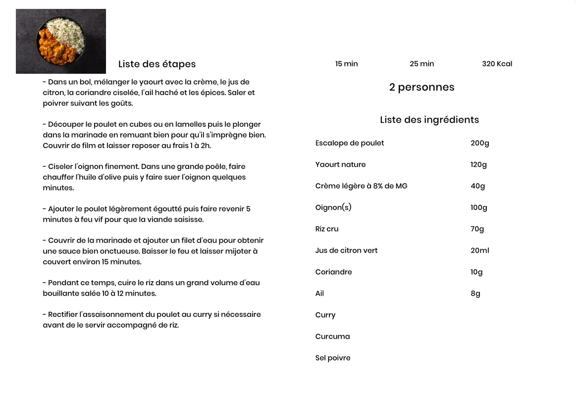 Poulet au Curry et Riz