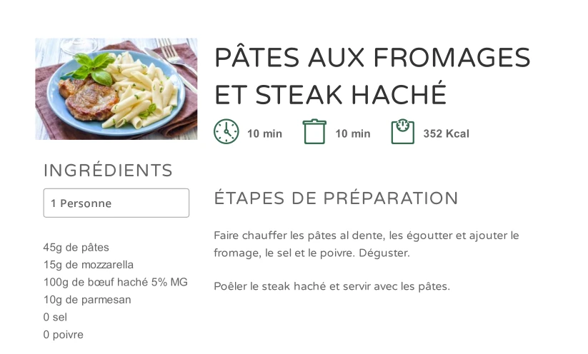 Pâtes Mozzarella et Steak Haché