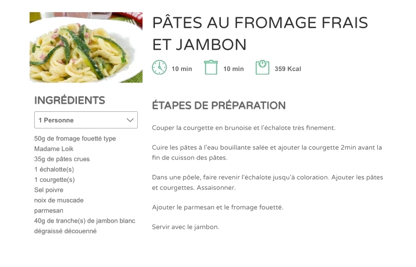 Pâtes au Fromage Frais et Jambon