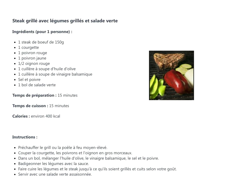 Steak Grillé avec Légumes Grillés et Salade Verte