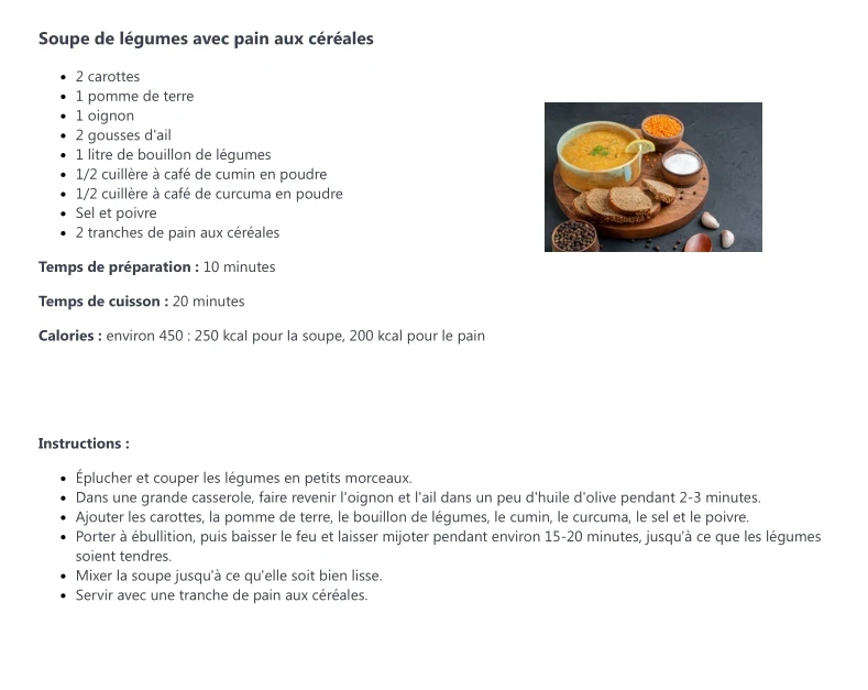 Soupe de Légumes avec Pain aux Céréales