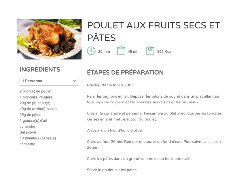 Poulet aux Fruits Secs et Pâtes