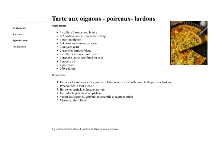 Quiche aux Poireaux et Lardons