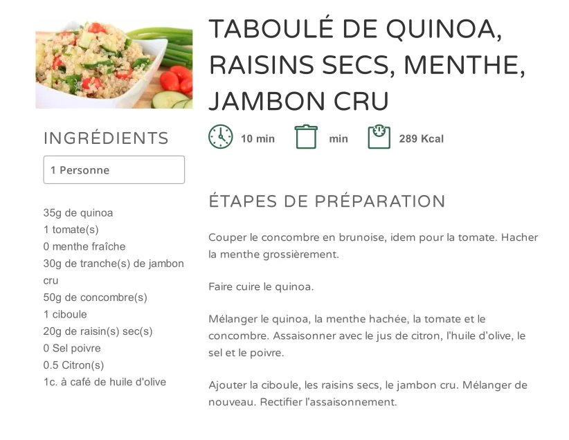 Taboulé au quinoa et jambon
