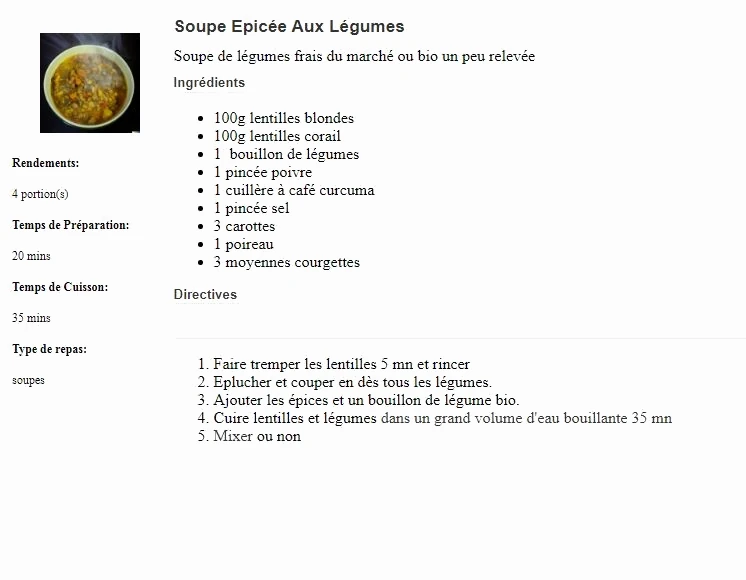 Soupe épicée aux légumes