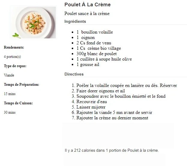 Poulet Sauce À La Crème